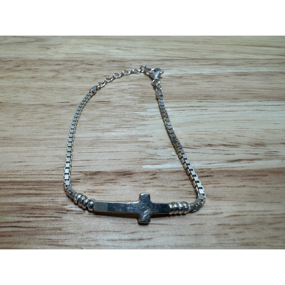 925 Sterling Silver Cross Adjustable Bracelet 6 Grams